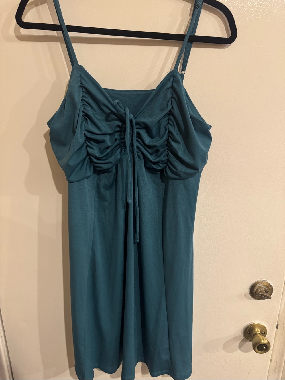 SO Teal Ruched Spaghetti Strap Mini Dress
